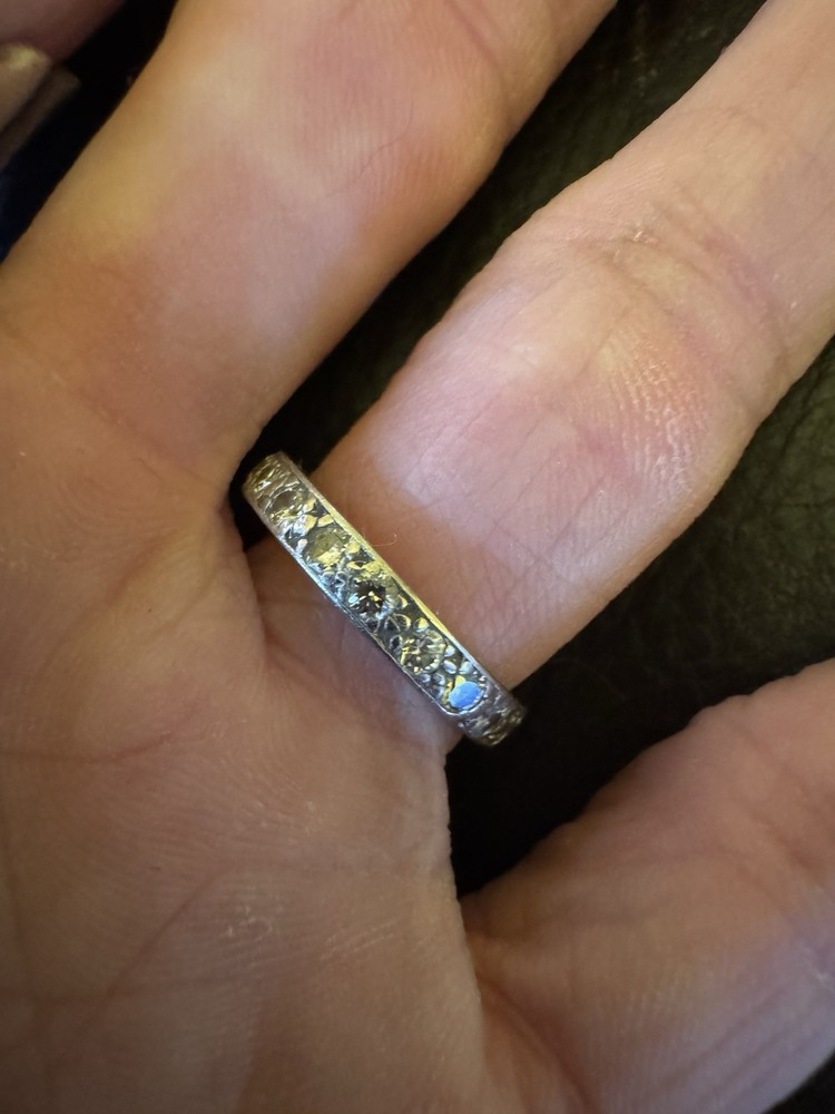 Art Deco Antique Eternity Band Diamond Ring Anniversary Wedding 18k white gold