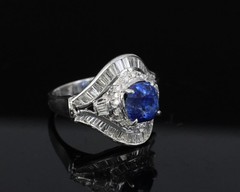 Vintage 3.0ct GIA Ceylon Blue Sapphire & 1.10ct Diamond Platinum Ring, Size 6