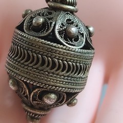 Vintage Ethnic Silver Filigree Orb Pendant Locket 1.5” Ornate Prayer Box Amulet
