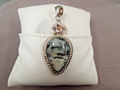 Vintage Southwest Sterling White Buffalo Turquoise Flower Teardrop Pendant
