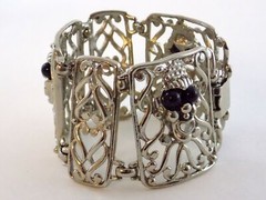 Vintage Selini Silver Plated Black Beaded Clown Face Panel Bracelet 7 Inches 68g