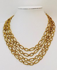 Vintage Antique Gold 4 Strand Textured Link Necklace 15”+3” Ext