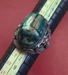 Vintage Egyptian Revival Blue Winged Scarab Beetle Sterling Silver Ring Size 5