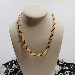 Unique Red and Opaque and Clear Lucite Chip Beaded Hand Strung Vintage Necklace