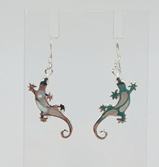 VTG 925 Gecko Lizard Earrings 1.5in Drop Sterling Silver 3gtw White MOP Inlay