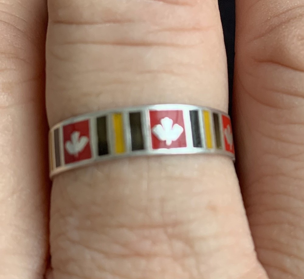 Vintage Mexican sterling silver enamel band ring stylized Thunderbird Design 10