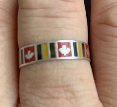 Vintage Mexican sterling silver enamel band ring stylized Thunderbird Design 10