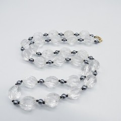 Vintage Clear Beaded Necklace Lightweight Retro 30″