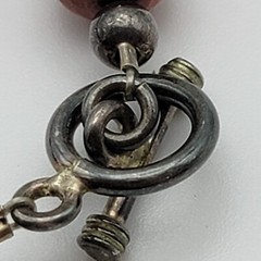 Vintage Red Coral Pendant Beaded Necklace 17.5 Inch Toggle Clasp Silver 925