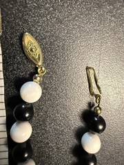 Vintage Black and White Beaded Strand Necklace Filigree Slide Clasp ~23-24 Inch
