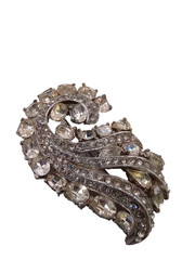 Vintage Clear Rhinestone Floral Brooch Silver Tone Pin 2 1/4 by 1 1/4