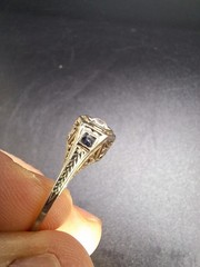 Antique Art Deco 18k White Gold Diamond Sapphire Ring Size 6