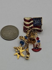 Vintage Repurpused Lunch At The Ritz Patriotic American Flag Charm Brooch