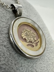 ESTER MOTHER PEARL 14K GOLD ACCENTS JANUARY FLOWER CARNATION 925 SILVER NECKLACE