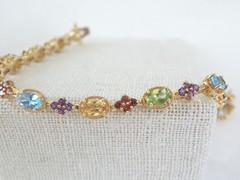 Zales 18K Gold on Sterling Silver 925 Multi Gemstone Tennis Bracelet Fits 7.5″