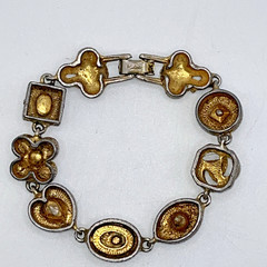 Vintage Goldette NY Victorian Revival Faux Stones 8 Charm Bracelet 7.25″