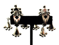 Fabulous Vintage Silver Tn BLUE AB Rhinestone Cluster Drop Clip Earrings AUSTRIA