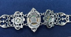 Vintage Silver Tone Filigree and Faux Turquoise Bracelet Lucite, 1950-1970’s.