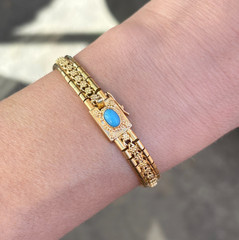 Vintage Portuguese 19K Yellow Gold Articulated Line Bracelet Turquoise Clasp