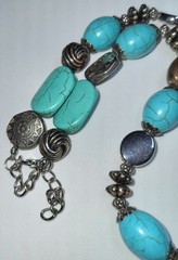 Faux Turquoise Cross Statement Necklace 17″ + Extender Very Good Condition