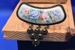 VTG OLD russian Cupronickel Finift Enamel Retro porcelain brooch German Silver