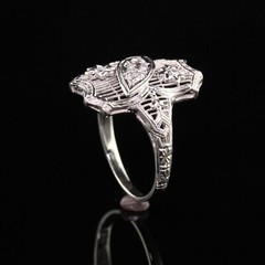 Vintage Style Shield Cocktail Ring 2.2 Ct Simulated Diamond 14k White Gold Over
