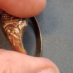 Antique Edwardian Gold Tone Shield Signet Ring Botanical Floral Crest Size 10