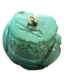 Vintage Semi Precious Turquoise Carved Buddha Budai Charm Pendant Hear No Evil