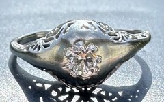 ESTATE ANTIQUE ART DECO OLD CUT DIAMOND RING 18K WHITE GOLD