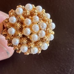 Vendome White Pearl Adjustable Mid Century Brutalist Cocktail Ring