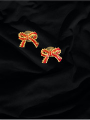 VINTAGE PIERCED EARRINGS – Red and Gold Bows, Post Earrings