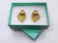 Vintage Gold Tone, Textured Modernist Clip-On Fashion Earrings, GERMANY- JWL-677