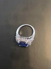 Art Deco vintage style statement ring with blue square stone 925 size 8