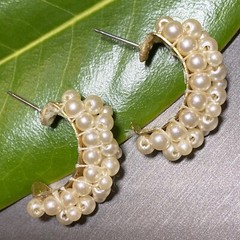 Vintage Pearl Half Hoop Earrings Estate Jewelry Pre-Owned Wrapped Unusual Huggie