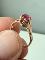 Vintage USSR 14K 583 Gold Ruby Ring Soviet Russian Jewelry Size 5.5 EU16