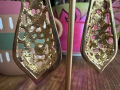 Vintage Gold Tone Dangle Drop Earrings Clip On Teardrop Ornate Rhinestone