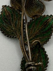 Antique 800 Silver Enamel Filigree Floral Brooch Trombone Clasp Cont’l – c1900