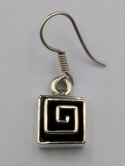 Vtg Sterling Silver Greek Key Maze Spiral Square Shape Hook Dangle 925 Earrings