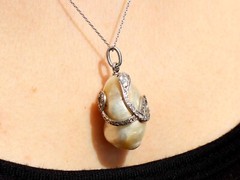 Antique Natural Saltwater Pearl, Ruby and 0.68Ct Diamond, Platinum Pendant