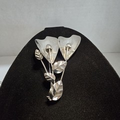 Large Vintage 3.8″ Sterling Silver Calla Lilly Brooch Pin 17.75 Grams