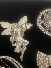 VTG Brooch Jewelry Lot Silver Tone FAIRY HEART ANGEL DOG BOW Rhinestone Clips