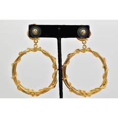 Vintage Chunky Dangle Earrings Pierced Post Wired Circle Round Gold NOS 1980s W1