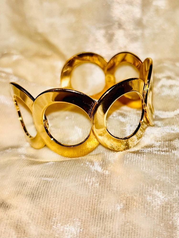 80s Gold Tone Cuff Bracelet | Chunky Open Link Bracelet | Vintage Statement Jewe
