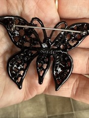 Albert Weiss Butterfly BROOCH SIGNED JET BLACK RHINESTONE PIN Vintage Jewelry