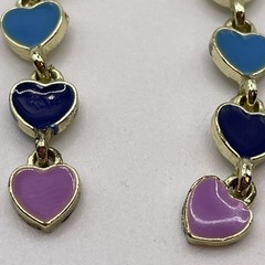 Earrings Rainbow Hearts Long Gold Tone Dangle Metal Pierced Jewelry
