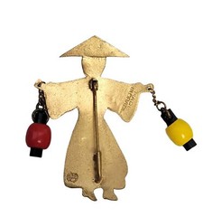 Gold Tone Brass Made in Brazil Asian Water Lantern Man Brooch Pin