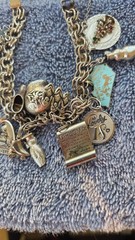 VINTAGE LOADED CHARM BRACELET, MANY SILVER CHARMS, FREE SHIPPING