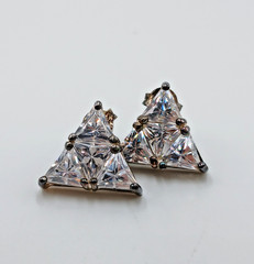 VTG 925 CL Triangle CZ Stud Earrings 0.5in Sterling Silver 5gtw Cluster Estate
