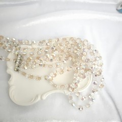 Vtg Champagne Aurora Borealis Multi Strand Choker Necklace Set Earring 50s Prom