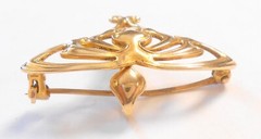 14K Yellow Gold Art Nouveau Style Pendant Pocket Watch Holder Brooch 29x21mm